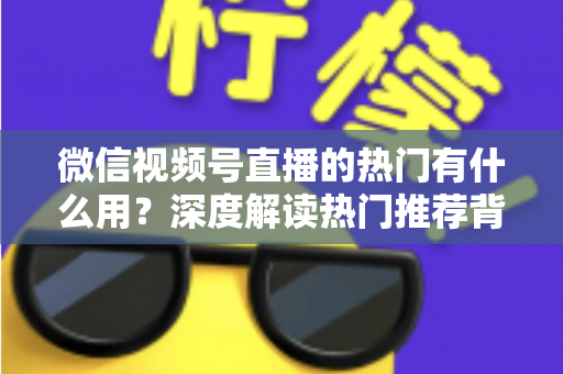 微信视频号直播的热门有什么用？深度解读热门推荐背后的流量价值与变现机会