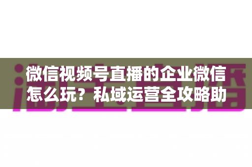 微信视频号直播的企业微信怎么玩?私域运营全攻略助力企业流量变现 微信视频号直播的企业微信怎么玩?私域运营全攻略助力企业流量变现